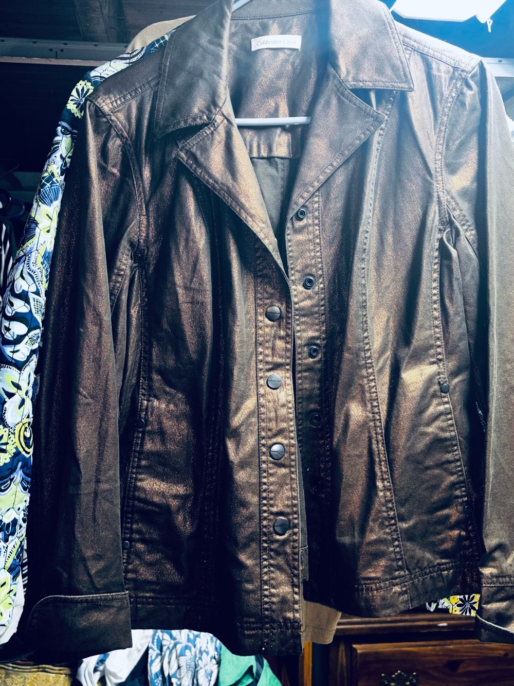 Coldwater Creek Metallic Brown Leather Button-Front Jacket